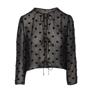 Réalisation Par Poppy Black Sheer Polka Dot Tie-Front Blouse